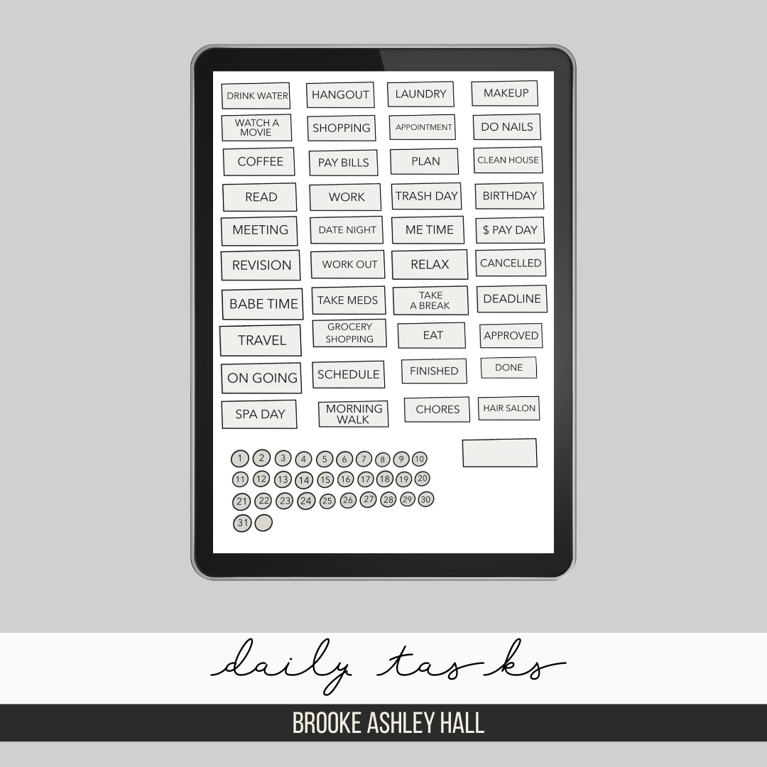 Daily Task Label DIGITAL PRE-CROPPED STICKERS | DAILY TASKS & LABELS | SET 1 – Brooke ...